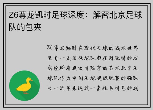 Z6尊龙凯时足球深度：解密北京足球队的包夹